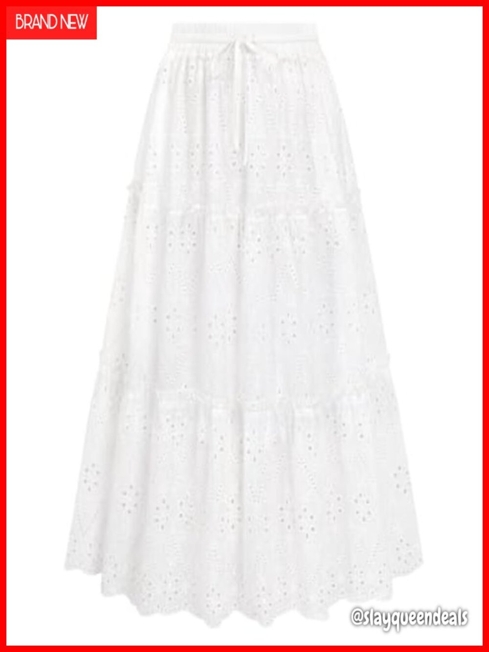 Women Boho Tiered Ruffle Eyelet Embroidery Maxi Skirt